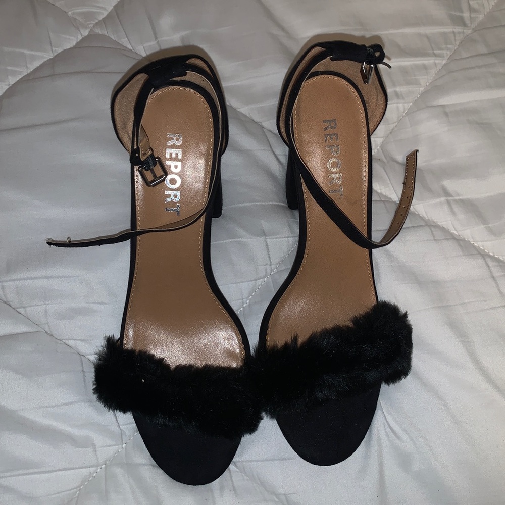 Report Black Suede Heel Sandal 9.5 NWT